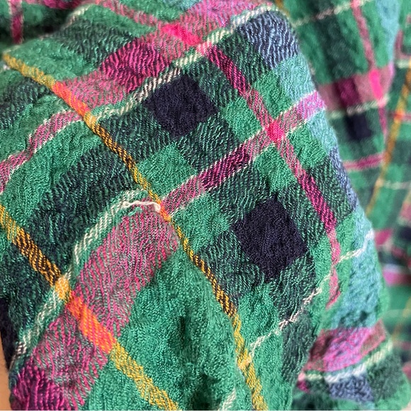 Anthropologie‎ Pilcro Cropped Puff-Sleeve Blouse Green Plaid Large Relaxed Fit - Picture 12 of 16